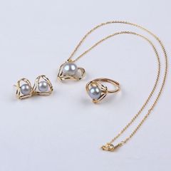 Bộ Set Nữ Trang Vòng cổ, Nhẫn Và Bông Tai Mạ Vàng Đính Ngọc Trai Nuôi Tự Nhiên cao cấp Bộ trang sức vòng đôi tam giác đơn giản sang trọng SP213