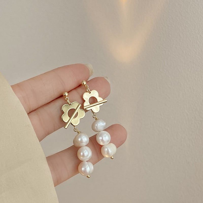 Bông Tai Bạc 925 Mạ Hình Cánh Hoa MADAME HIEN PEARLS Đính Ngọc Trai Thời Trang BTT025