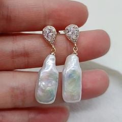 Bông tai Ngọc Trai Tự Nhiên Handmade Tua Rua Baroque Phong cách Châu Âu, sành điệu BTB005