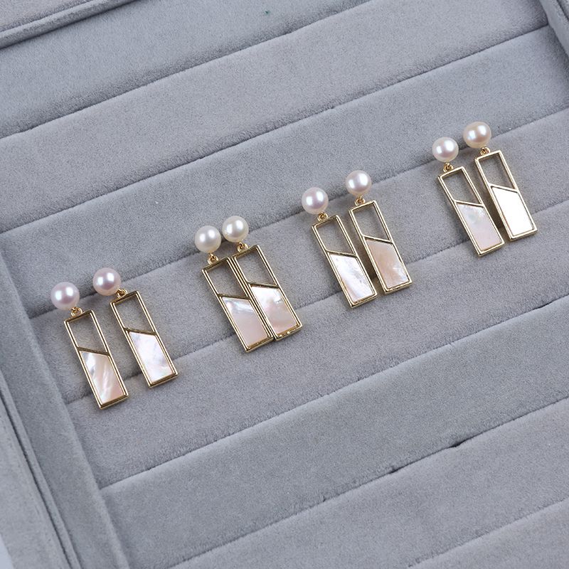 Khuyên Tai Hình Học Cá Tính Xà Cừ Đính Ngọc Trai Tự Nhiên Thời Trang MADAME HIEN PEARLS BTN016