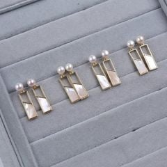 Khuyên Tai Hình Học Cá Tính Xà Cừ Đính Ngọc Trai Tự Nhiên Thời Trang MADAME HIEN PEARLS BTN016