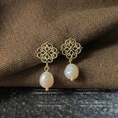 Bông Tai Vintage Emperor Đính Ngọc Trai Nuôi Tự Nhiên Sang Trọng Cổ Điển BTG010