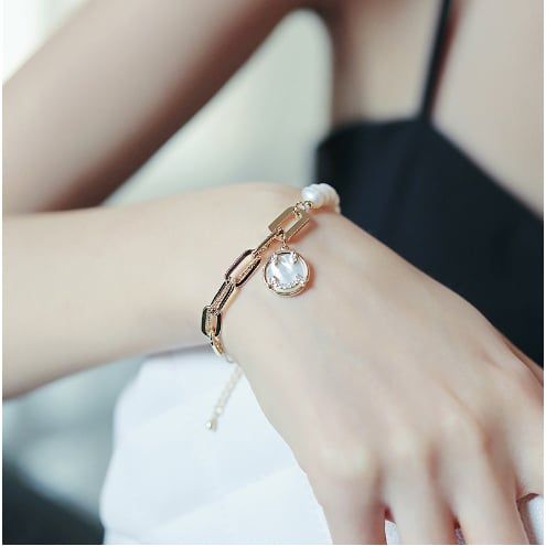 Vòng Tay 5 Hạt Ngọc Trai Nuôi Tự Nhiên Mặt Cười Thiết Kế Phong Cách Baroque Cá Tính Sành Điệu VTT003