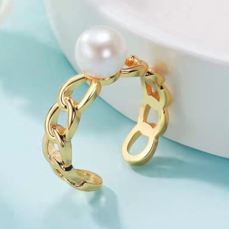 Nhẫn Hở Đính Ngọc Trai 7-8mm Tự Nhiên Mắt Xích Thời Trang MADAME HIEN PEARLS Unisex Nam Nữ Cá Tính NN052