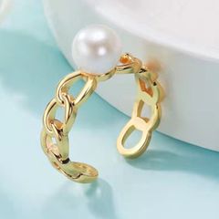Nhẫn Hở Đính Ngọc Trai 7-8mm Tự Nhiên Mắt Xích Thời Trang MADAME HIEN PEARLS Unisex Nam Nữ Cá Tính NN052