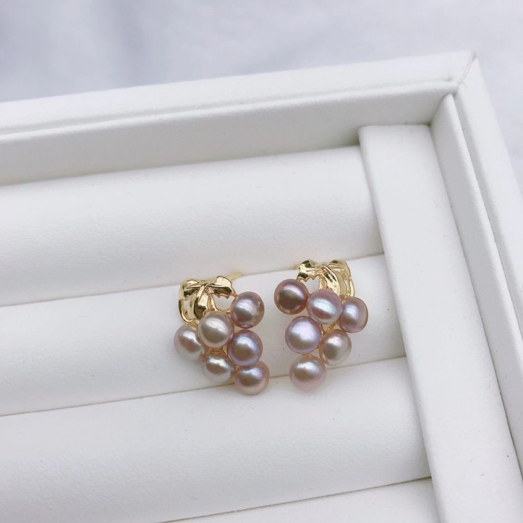 Bông Tai Mạ Bạc 925 Đính Ngọc Trai Chùm Nho Pháp MADAME HIEN PEARLS dễ thương BTN028