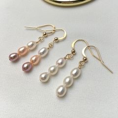Khuyên Tai Mạ Vàng 14K Đính 3 Hạt Ngọc Trai Tua Rua 7-8mm MADAME HIEN PEARLS BTG005
