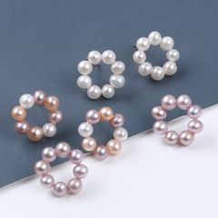 Bông Tai Bạc 925 Đính Tua Rua Vòng Tròn Ngọc Trai Tự Nhiên 8 Hạt Tròn Nhỏ MADAME HIEN PEARLS Cho Nữ BTT020M