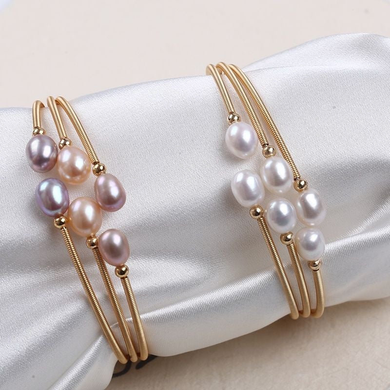 Vòng Tay Gọng Hở Đính Ngọc Trai Giọt Nước Kiểu Còng Cứng Đính Ngọc Trai MADAME HIEN PEARL Thời Trang Freesize VTG004M
