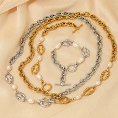 Vòng Tay Chuỗi Xích Thô Thép Titan Đính Ngọc Trai Tự Nhiên MADAME HIEN PEARLS Mạnh Mẽ Cá Tính VTT033