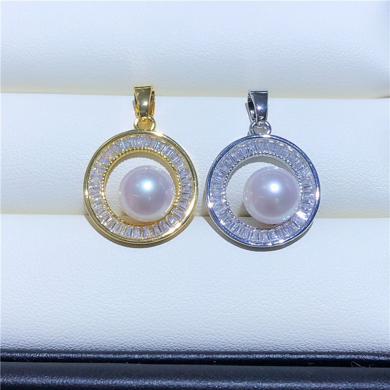 Mặt Dây Chuyền Ngọc Trai Tự Nhiên Dạng Tròn Mạ Vàng Đính Đá Zircon MN001