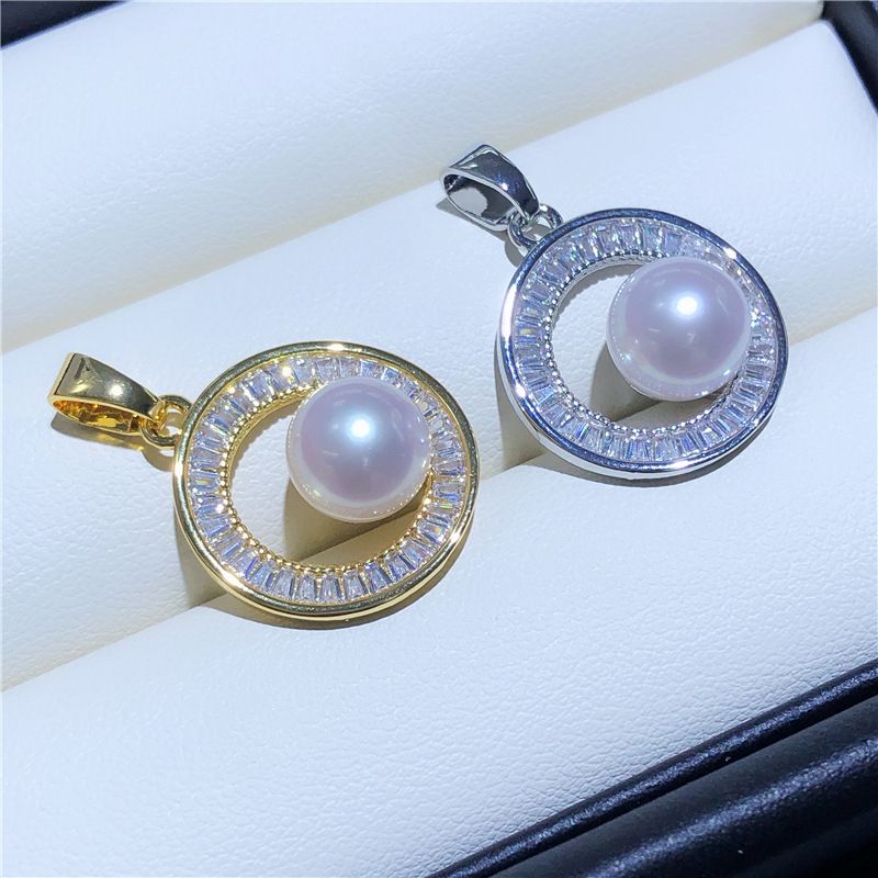 Mặt Dây Chuyền Ngọc Trai Tự Nhiên Dạng Tròn Mạ Vàng Đính Đá Zircon MN001