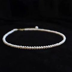 Vòng Cổ Ngọc Trai Hạt Gần Tròn 3-4mm Tự Nhiên Phong Cách Vintage Unisex Nam Nữ CT030