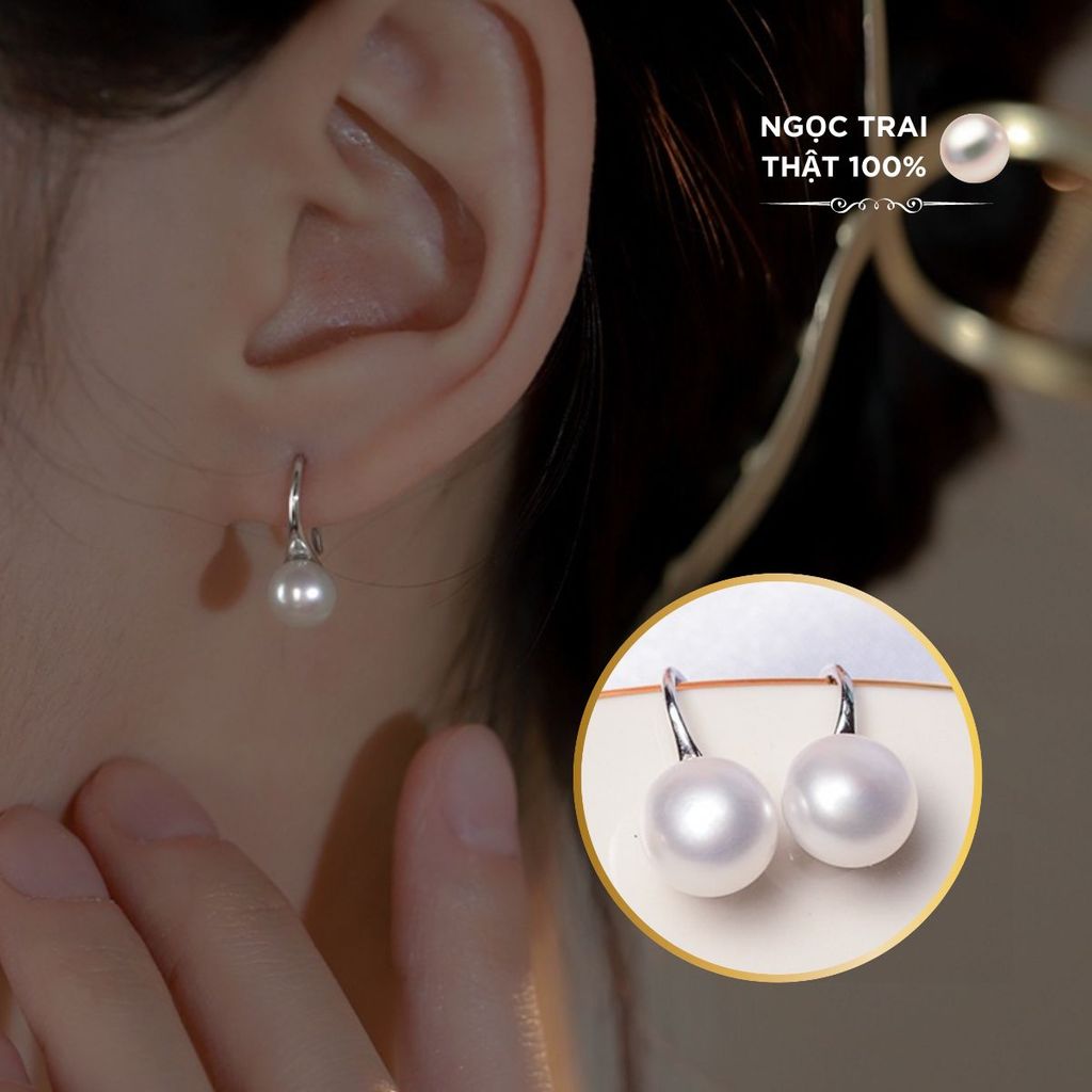 Bông Tai MADAME HIEN PEARL Hạt trai trắng 7-8mm AAA Bạc Ý 925 Dáng gót giày BTN005