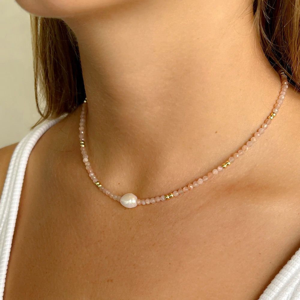 Vòng Cổ Choker Pha Lê Mặt Hạt Ngọc Trai Baroque Tự Nhiên Tối Giản MADAME HIEN PEARLS MB022