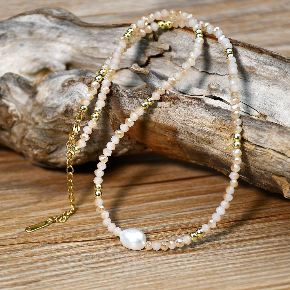 Vòng Cổ Choker Pha Lê Mặt Hạt Ngọc Trai Baroque Tự Nhiên Tối Giản MADAME HIEN PEARLS MB022