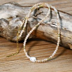 Vòng Cổ Choker Pha Lê Mặt Hạt Ngọc Trai Baroque Tự Nhiên Tối Giản MADAME HIEN PEARLS MB022