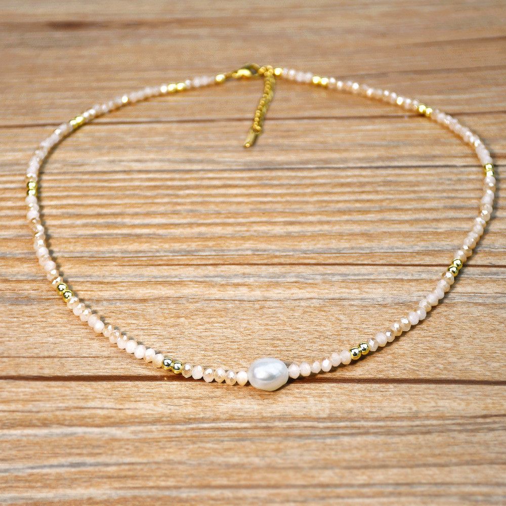 Vòng Cổ Choker Pha Lê Mặt Hạt Ngọc Trai Baroque Tự Nhiên Tối Giản MADAME HIEN PEARLS MB022