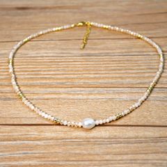 Vòng Cổ Choker Pha Lê Mặt Hạt Ngọc Trai Baroque Tự Nhiên Tối Giản MADAME HIEN PEARLS MB022