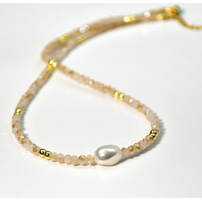 Vòng Cổ Choker Pha Lê Mặt Hạt Ngọc Trai Baroque Tự Nhiên Tối Giản MADAME HIEN PEARLS MB022