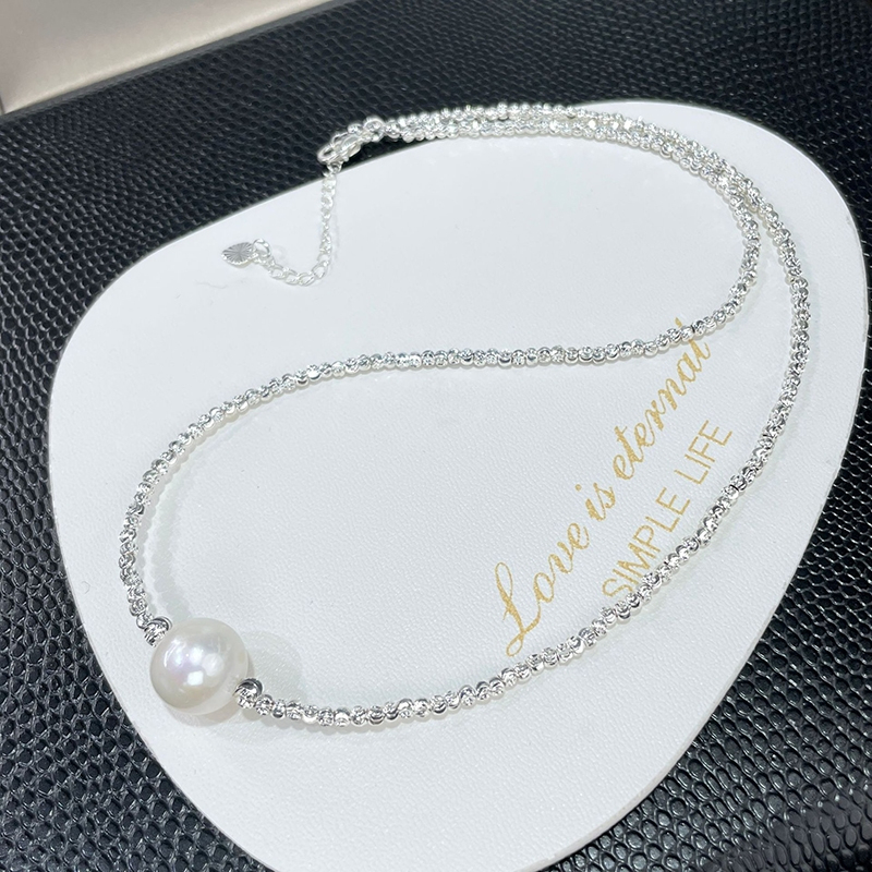 Vòng Cổ Choker Bạc Hạt Đính Mặt Dây Chuyền 1 Hạt Ngọc Trai Tròn Xoe MADAME HIEN PEARLS Tối Giản Sang Trọng MT024