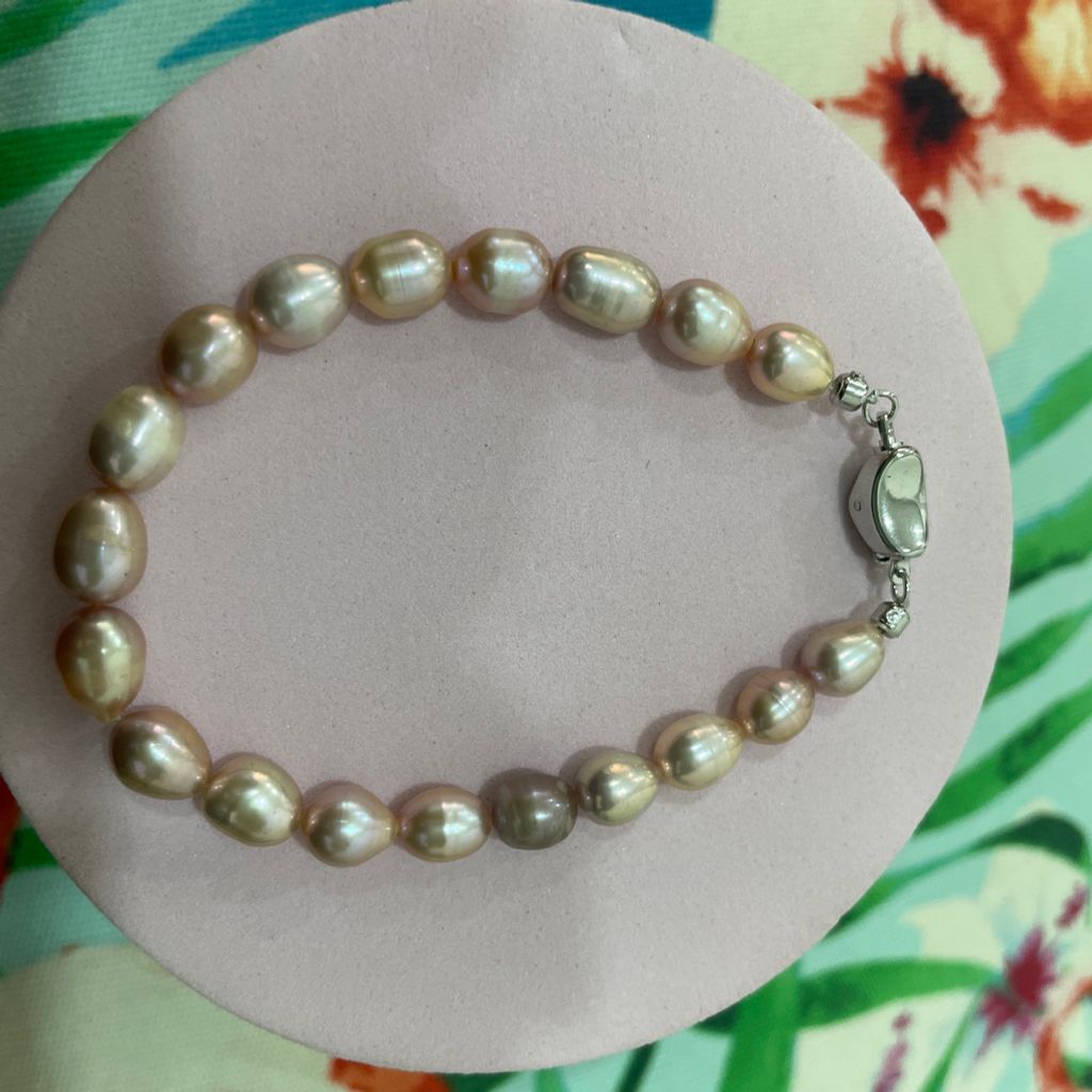 Vòng cổ Ngọc Trai Hạt Gạo Tự Nhiên 7-8mm Độ Bóng Cao AAA MADAME HIEN PEARLS Tách Set SCG004