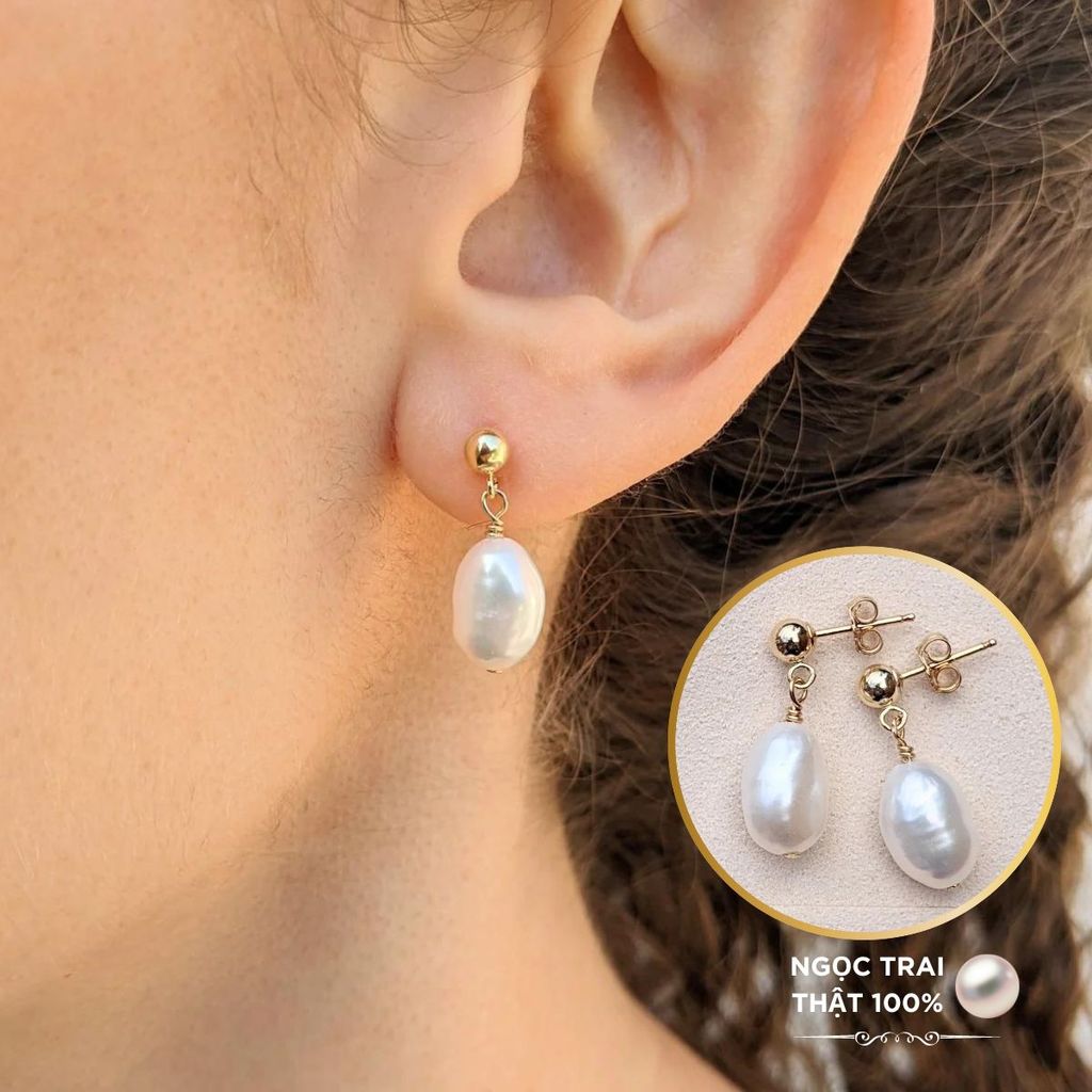 Bông Tai Bạc 925 Mạ MADAME HIEN PEARLS Đính Hạt Trai Baroque Nước Ngọt Tự Nhiên BTB002