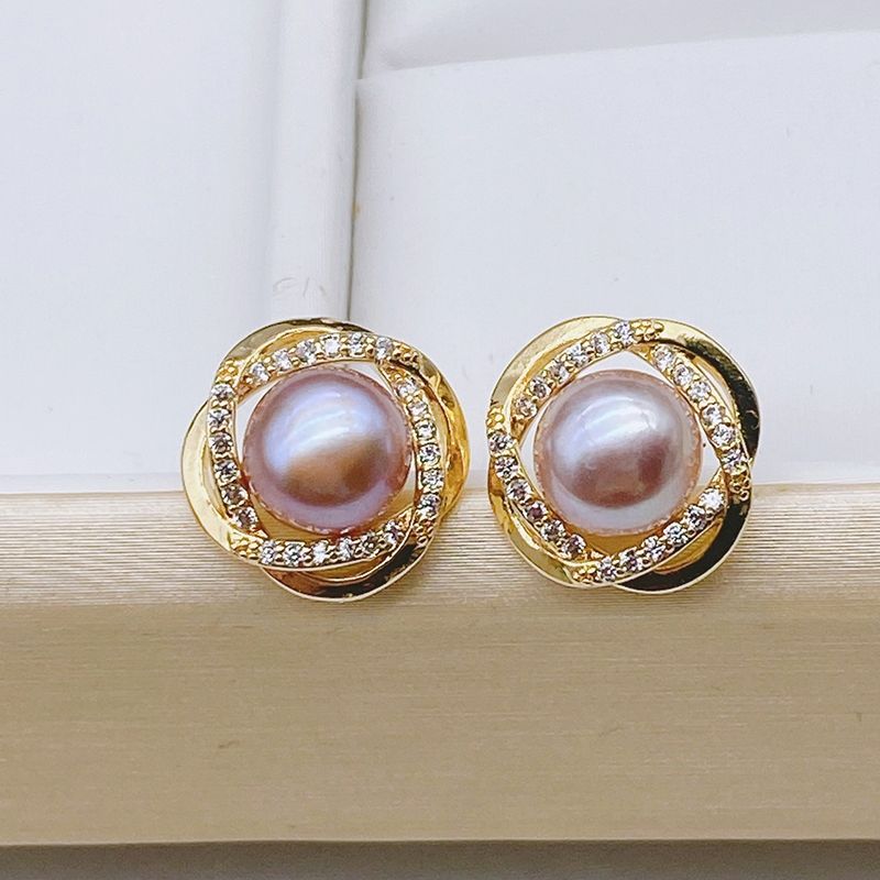 Bông Tai Kim Bạc s925 Khung Đính Đá Quý Và Ngọc Trai Tự Nhiên Dáng Hoa Kim Cương 4 Cánh BTN145