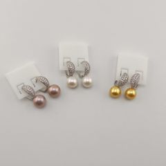 Bông Tai Bạc s925 Mạ Vàng Trắng Italia Đính Ngọc Trai Vàng 9-10mm Hạt Tròn Đẹp Grade AAAA BMVBTT004V