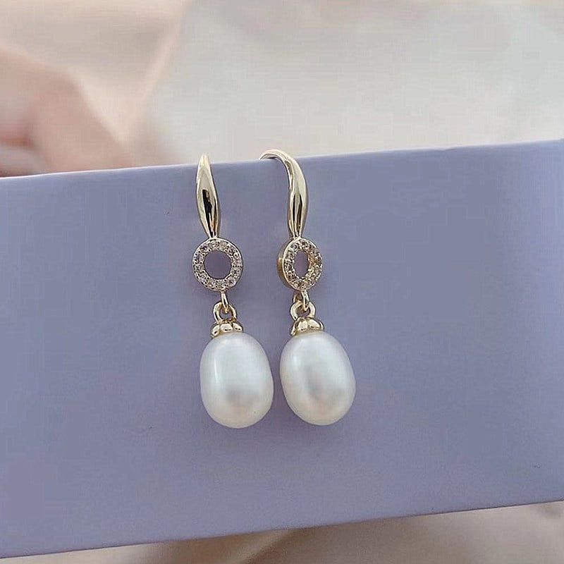 Bông Tai tua rua Ngọc Trai Nuôi tự nhiên hạt gạo vòng tròn đá zircon SP075T