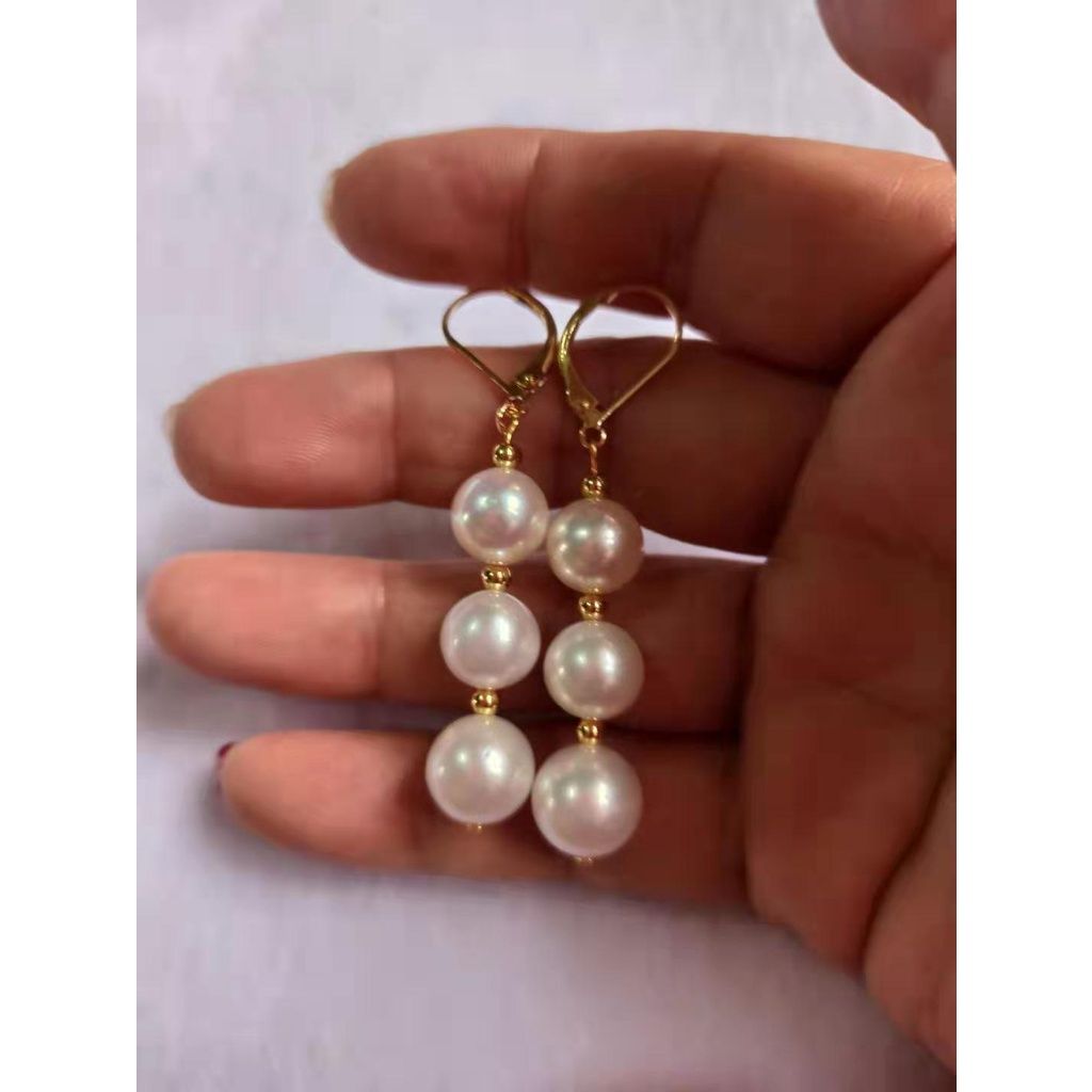 Bông Tai Vàng Thật 14k Ngọc Trai Tự Nhiên 8-9mm YM002