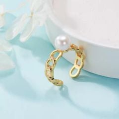 Nhẫn Hở Đính Ngọc Trai 7-8mm Tự Nhiên Mắt Xích Thời Trang MADAME HIEN PEARLS Unisex Nam Nữ Cá Tính NN052