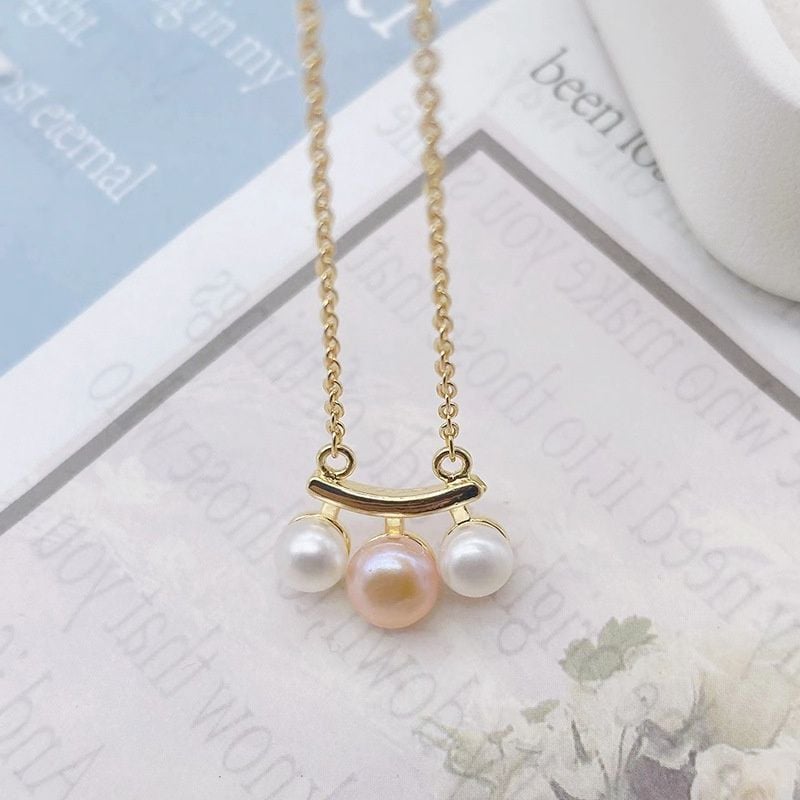 Bộ Vòng cổ Và Bông Tai Ngọc Trai Nuôi Tự Nhiên mặt 3 hạt bán nguyệt SPS036