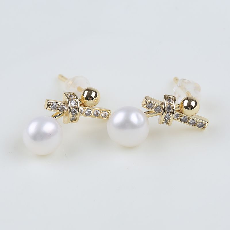 Bông Tai Ngọc Trai Kiểu Thắt Nơ Gọng Đáng Yêu MADAME HIEN PEARLS Cho Nữ BTN018