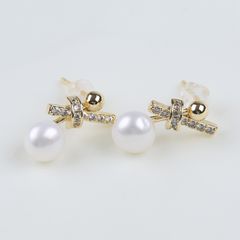 Bông Tai Ngọc Trai Kiểu Thắt Nơ Gọng Đáng Yêu MADAME HIEN PEARLS Cho Nữ BTN018