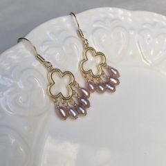 Bông Tai Hình Cỏ 4 Lá Đính Ngọc Trai Nuôi Tự Nhiên phong cách Baroque Thời Trang BTG030