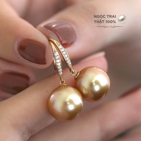 Bông Tai Bạc 925 Đính Ngọc Trai Xà Cừ Tự Nhiên 11-12mm sang trọng quý phái