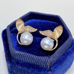 Khuyên Tai Đuôi Cá đính Đá và Ngọc Trai Tự Nhiên MADAME HIEN PEARLS đơn giản, quyến rũ cho nữ BTN011