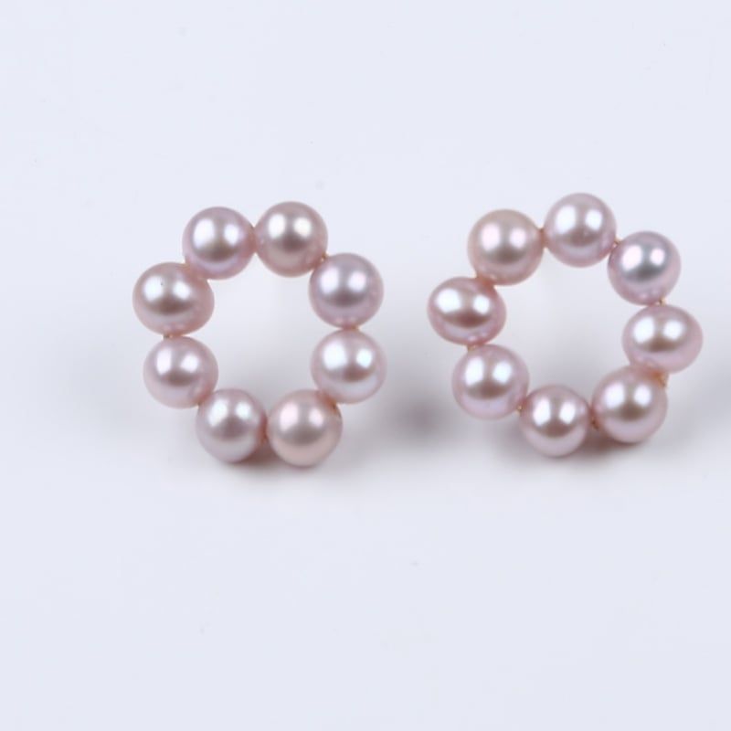 Bông Tai Bạc 925 Đính Tua Rua Vòng Tròn Ngọc Trai Tự Nhiên 8 Hạt Tròn Nhỏ MADAME HIEN PEARLS Cho Nữ BTT020M