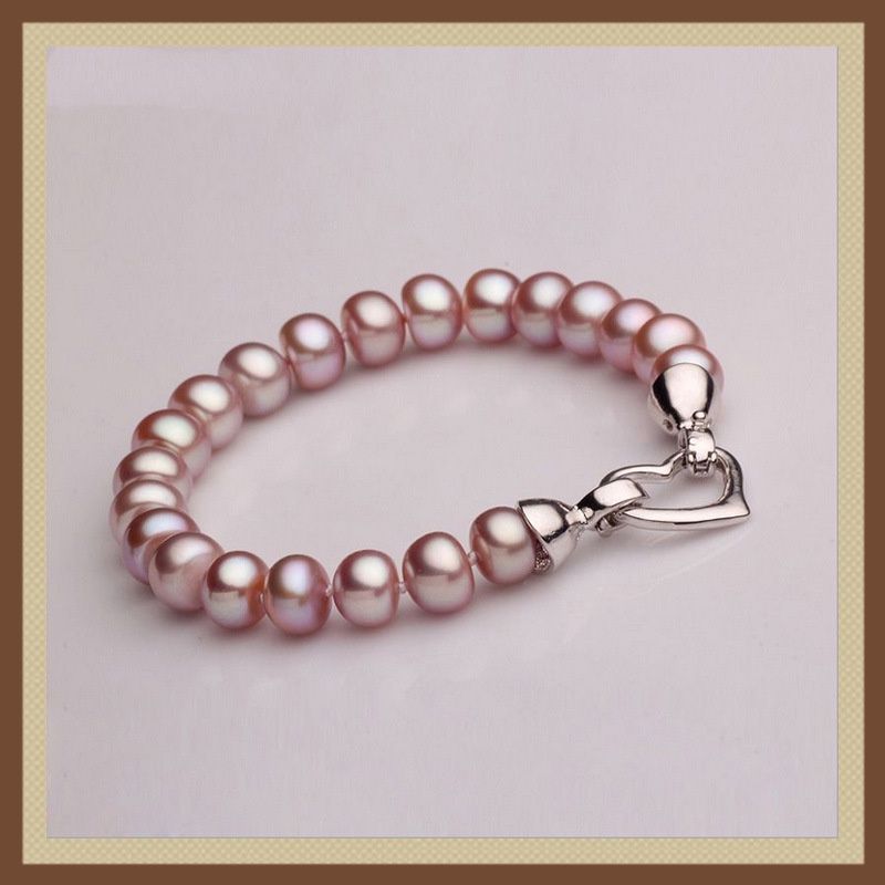 Chuỗi Vòng Tay Ngọc Trai Tự Nhiên 8-9mm khoá Tim Titan MADAME HIEN PEARLS Cho Nữ VTT019
