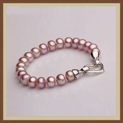 Chuỗi Vòng Tay Ngọc Trai Tự Nhiên 8-9mm khoá Tim Titan MADAME HIEN PEARLS Cho Nữ VTT019