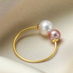 Nhẫn Ngọc Trai Nuôi Tự Nhiên 2 hạt to nhỏ NT001