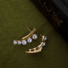 Bông Tai Bạc Đính Ngọc Trai Tự Nhiên Dãy 5 Hạt Phong Cách Pháp MADAME HIEN PEARLS Sang Trọng BTN027