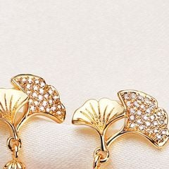 Bông Tai Bạc 925 Lá Bạch Quả Ginkgo Tua Rua Ngọc Trai Tự Nhiên 8-9mm BTG015