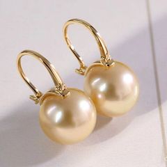 Bông Tai Ngọc Trai Tự Nhiên Xà Cừ Vàng Sâm Panh Tròn Hoàn Hảo Và Không Lỗ Xỏ Hạt Tự Nhiên XC012