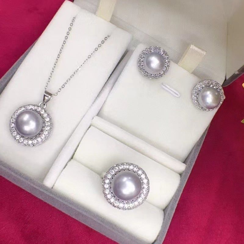 Bộ Set Nữ Trang Nơ Hoa Lưới Rỗng Bạc S925 Đính Ngọc Trai Tự Nhiên Nước Ngọt Sang Trọng Đẳng Cấp SPS032