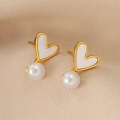 Bông Tai Bạc 925 Đính Đuôi Trái Tim Đính Ngọc Trai Tự Nhiên Thời Trang BTN014