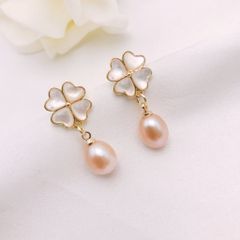 Bông Tai Mạ Bạc 925 Cỏ 4 Lá Đính Tua Rua Ngọc Trai Nuôi Tự Nhiên BTG024