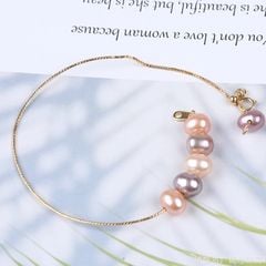 Vòng Tay 5 Hạt Ngọc Trai Tự Nhiên Handmade MADAME HIEN PEARL Dê Thương Còng Cứng Điều Chỉnh Được VTT010M