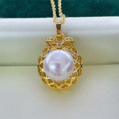 Bộ Set Nữ Trang Nơ Hoa Lưới Rỗng Bạc S925 Mạ Vàng 18K Đính Ngọc Trai Tự Nhiên Nước Ngọt Sang Trọng Đẳng Cấp SPS038TRV